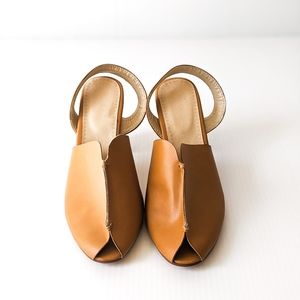 Tan PEEP Toe Heels with Slingback Strap